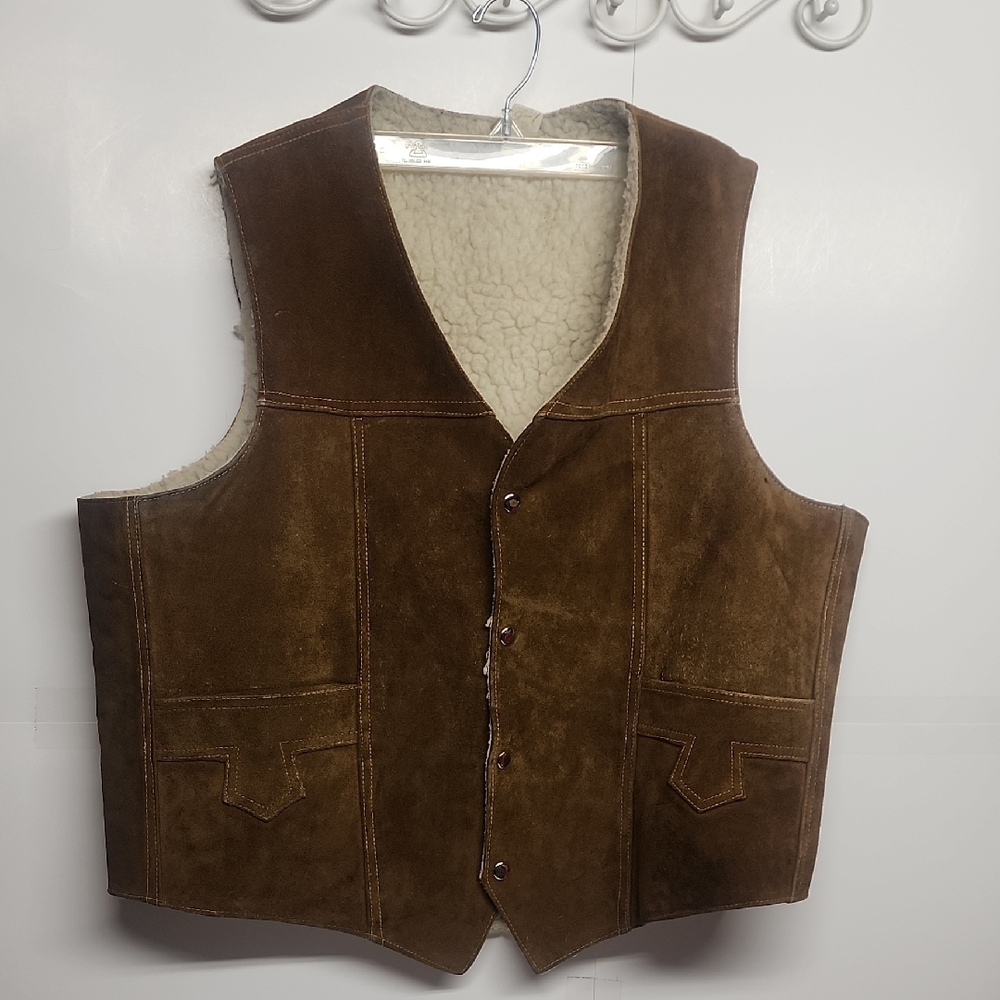 Genuine Leather Suede Brown Vintage Vest Cowboy Up Country, Rodeo Gorpcore Sz 44